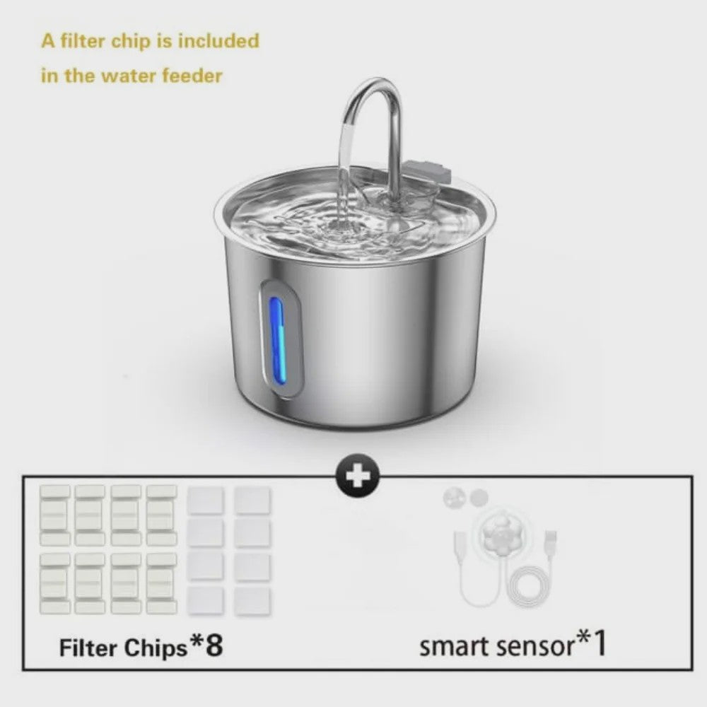 Automatische Drinkfontein RVS 2.2L voor Katten & Honden met Waterniveauvenster