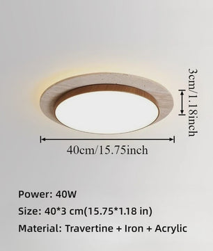 Wabi Sabi Travertin Plafondlamp 40W - Natuursteen & Houtkleur - 15.8 Inch