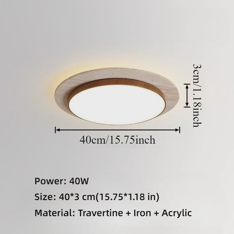 Wabi Sabi Travertin Plafondlamp 40W - Natuursteen & Houtkleur - 15.8 Inch