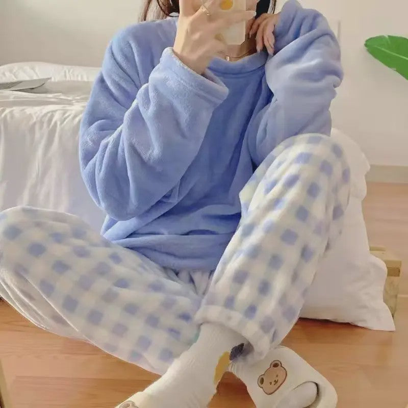 Dames Pyjama Set van Zacht Fleece - Warm & Comfortabel met Plaid Print - Winter Home Suit