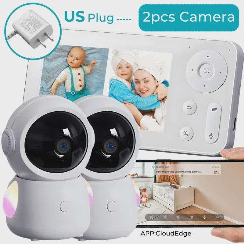 WiFi Babyfoon met Twee Camera's, Split-Screen, App Controle & 4.3" IPS Scherm - 2K 3MP Auto Tracking PTZ