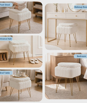 Luxe Pluche Kaptafel Kruk met Opbergruimte en Inklapbare Rugleuning - Zacht & Stijlvol