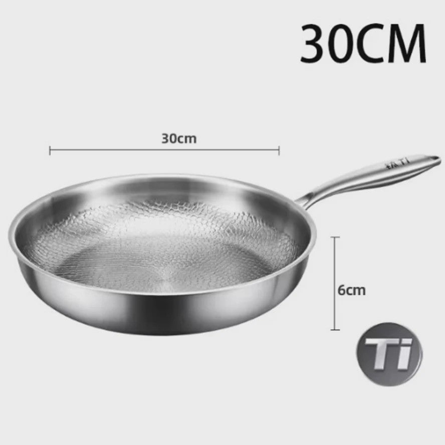 Pure Titanium Koekenpan 30/26cm - Anti-aanbak, Hamerslag Patroon, Titanium Legering