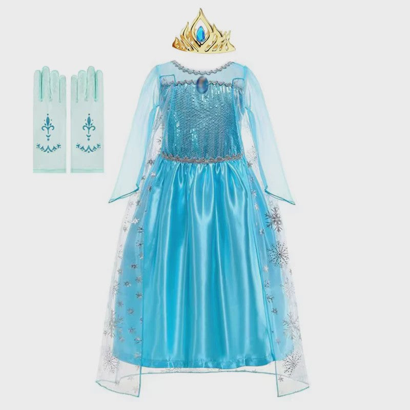 Elsa Prinsessenjurk Meisjes - Lange Mouwen, Sneeuwvlokken & Glitter - Perfect voor Feestjes & Carnaval