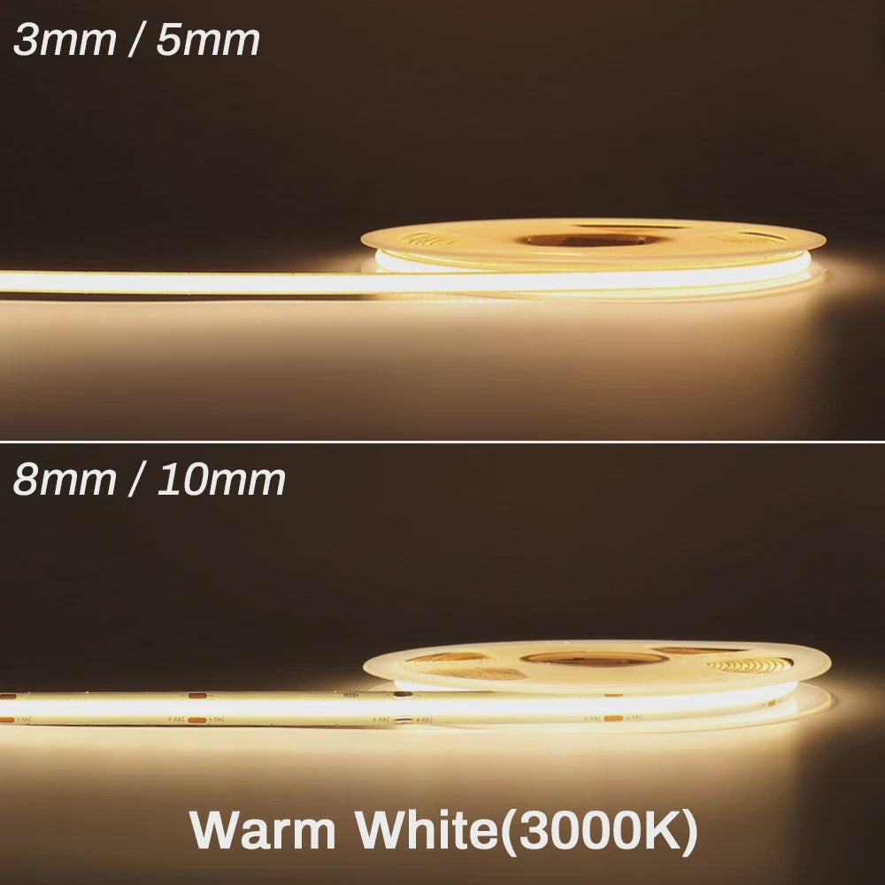 Flexibele COB LED Strip 12V/24V - Hoge Dichtheid, Dimbaar, 3mm/5mm Breedte, RA90