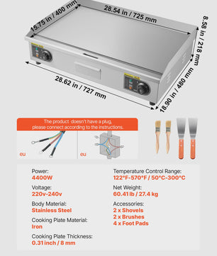 Professionele Elektrische Bakplaat 50-300°C - Roestvrij Staal Grillplaat voor Steaks & Pannenkoeken