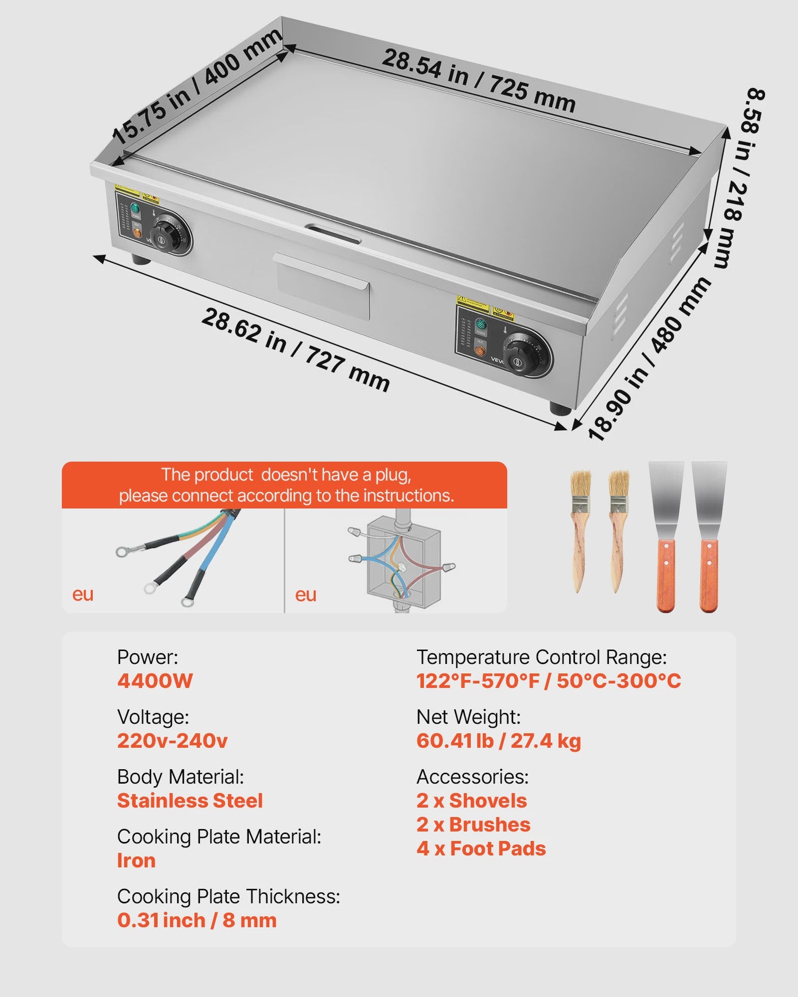 Professionele Elektrische Bakplaat 50-300°C - Roestvrij Staal Grillplaat voor Steaks & Pannenkoeken