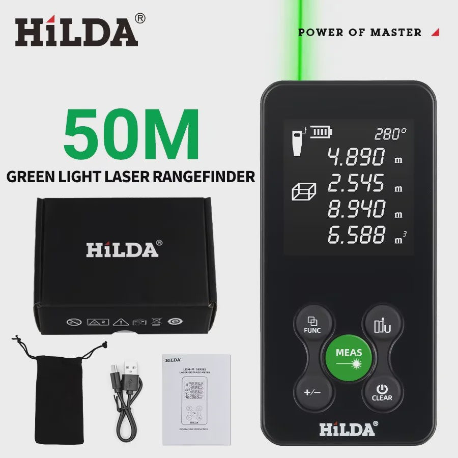 HILDA Laser Afstandsmeter 100M - Oplaadbaar met Hoekmeting en Digitale Meetlint Functie