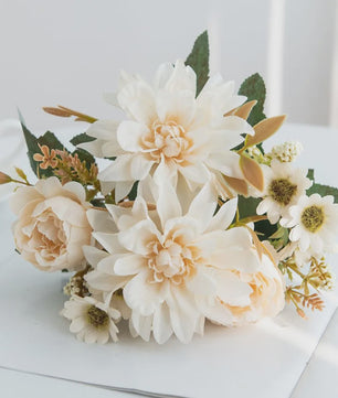 Kunstboeket Dahlia Rozen Madeliefjes - Zijde Bloemen voor Feestelijke Decoratie