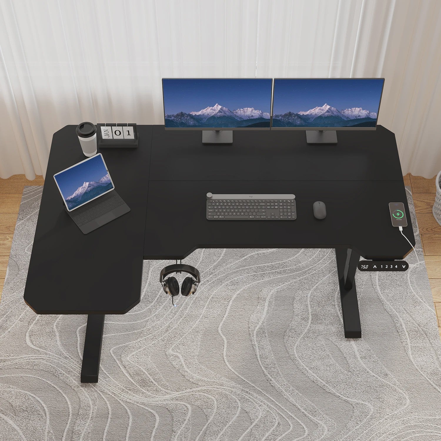 Elektrisch In Hoogte Verstelbaar L-Bureau 150cm - Sta-Buro met Geheugenfunctie en USB-C