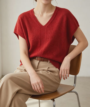 Oversized V-hals Trui Dames - Korte Mouw Gebreid Top