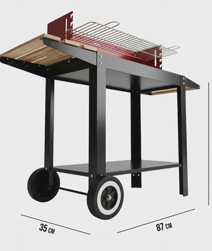 Mobiele Houtskool BBQ Grill met Wielen, Zijplanken en Accessoires - 40x40cm Grilloppervlak