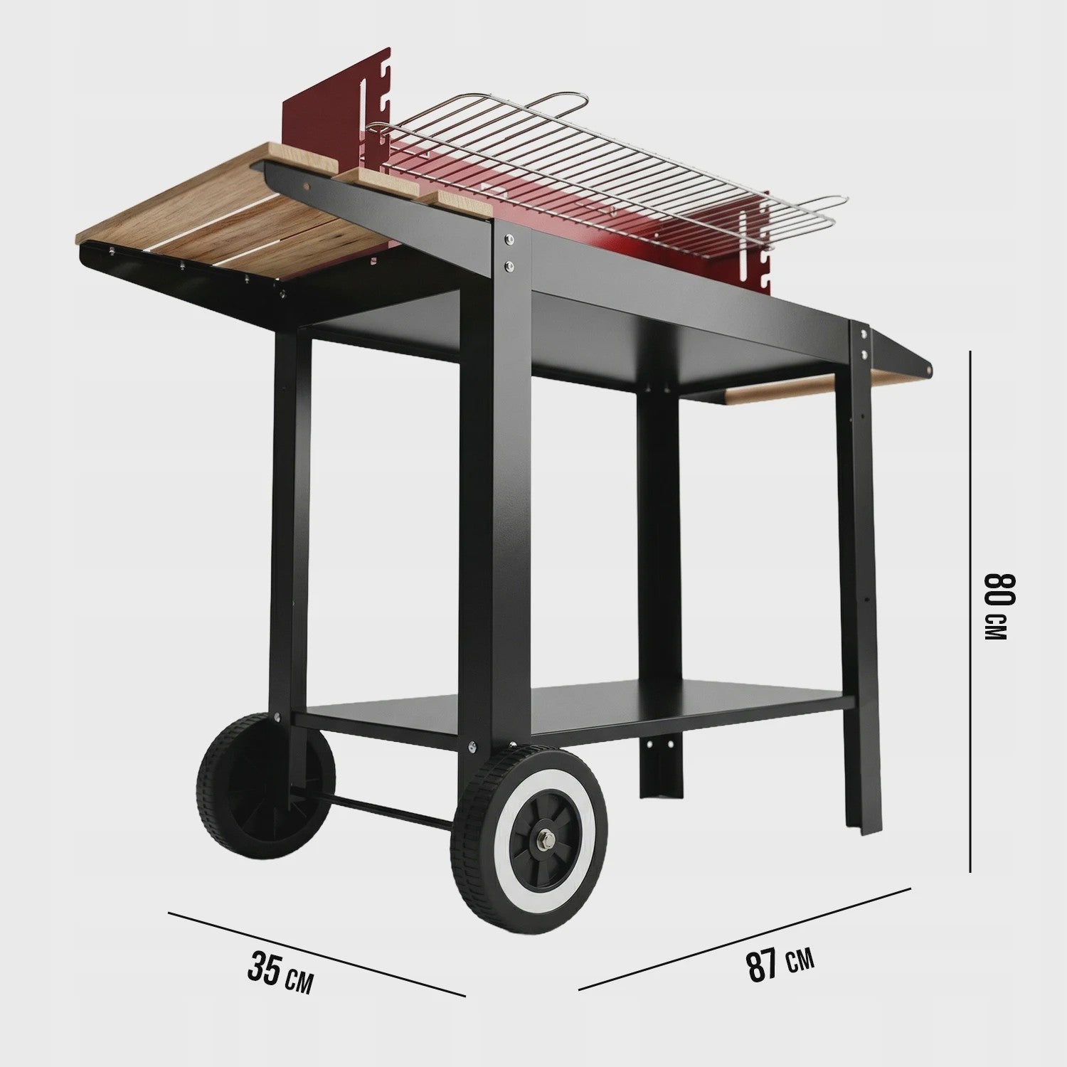 Mobiele Houtskool BBQ Grill met Wielen, Zijplanken en Accessoires - 40x40cm Grilloppervlak