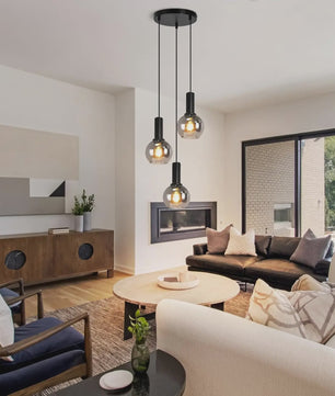 3-Lichts Hanglamp Glas - Vintage Stijl Pendellamp voor Eettafel & Woonkamer - In Hoogte Verstelbaar