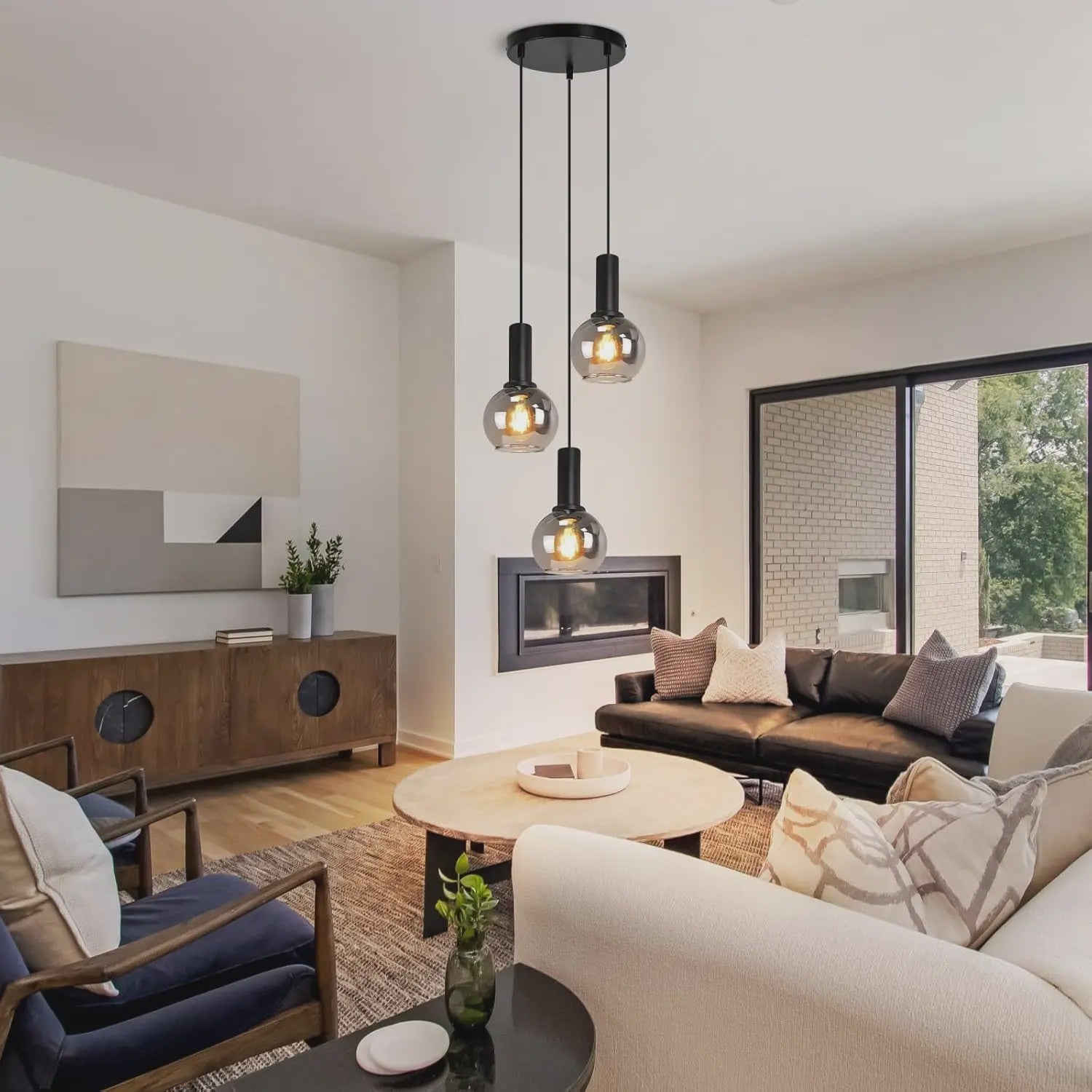3-Lichts Hanglamp Glas - Vintage Stijl Pendellamp voor Eettafel & Woonkamer - In Hoogte Verstelbaar