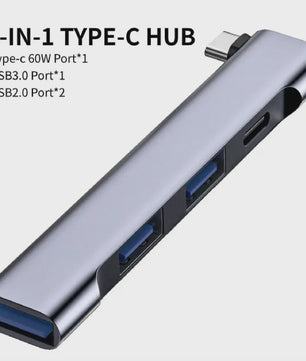 4-Poorts USB-C Hub met PD 60W: USB 3.0, 2.0 & OTG voor MacBook/Tablet