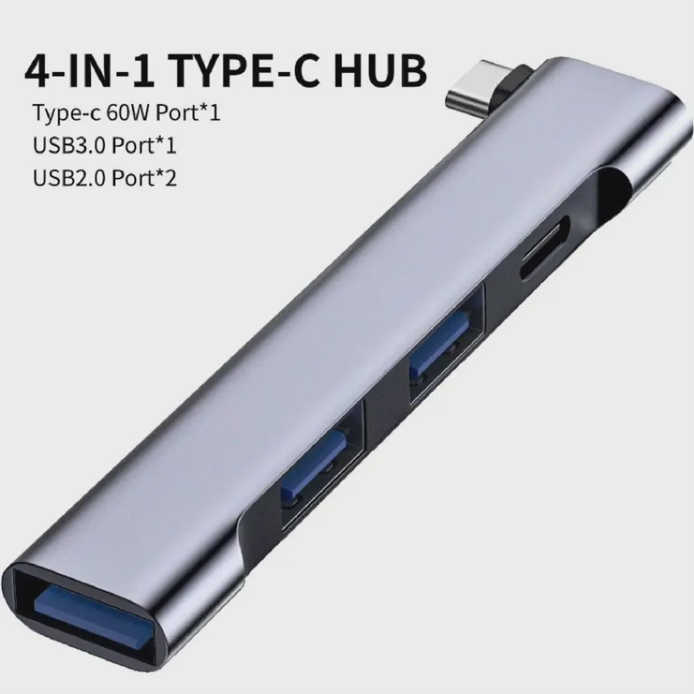 4-Poorts USB-C Hub met PD 60W: USB 3.0, 2.0 & OTG voor MacBook/Tablet