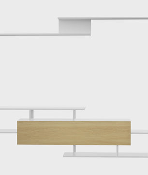 Moderne TV Meubel met Wandrek - 153.6 cm Breed - Wit met Houtdecor Front