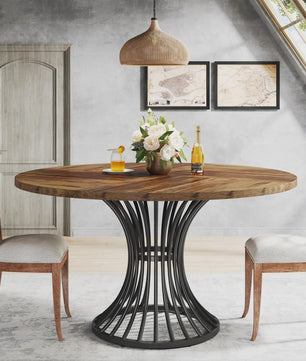 Ronde Eettafel 4-6 Personen - 47-Inch Industriële Farmhouse Stijl