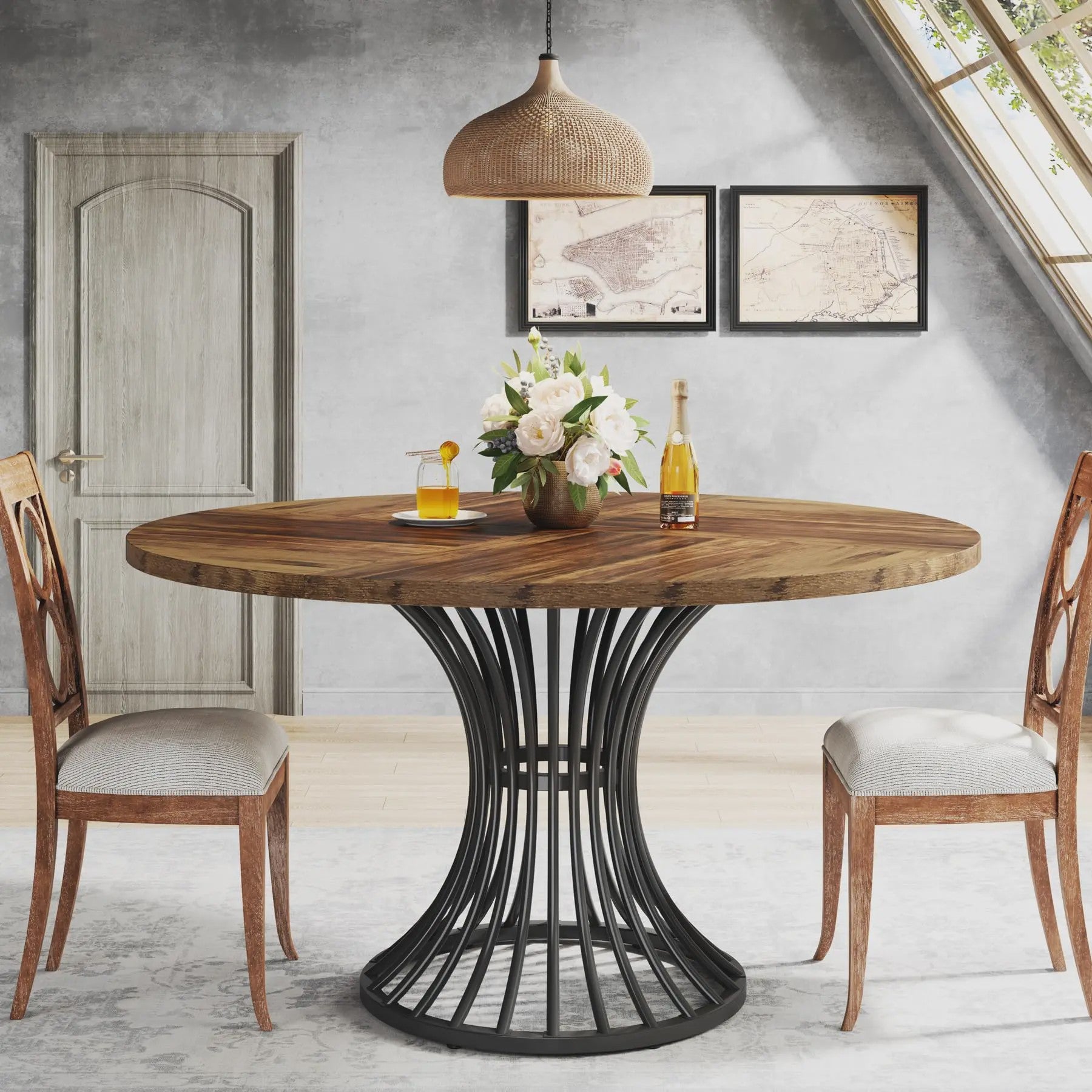 Ronde Eettafel 4-6 Personen - 47-Inch Industriële Farmhouse Stijl