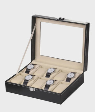 Luxe PU Leder Horlogedoos met Glazen Deksel - Diverse Vakverdelingen (2-12 Girds)