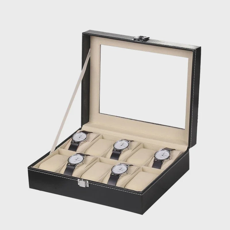 Luxe PU Leder Horlogedoos met Glazen Deksel - Diverse Vakverdelingen (2-12 Girds)