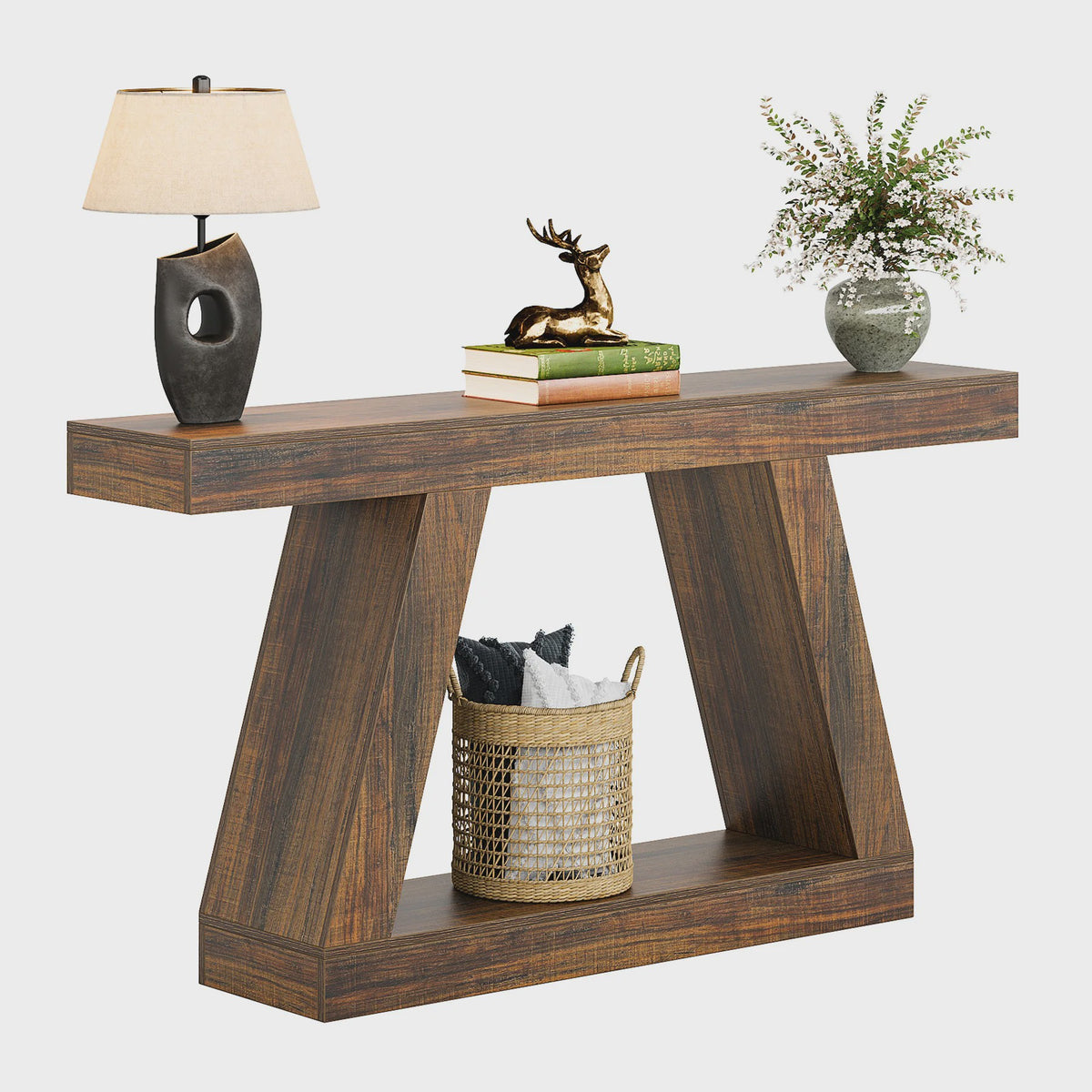Industriële Console Tafel 55-Inch Rustiek Hout - Entree & Woonkamer