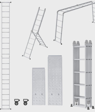 6-in-1 Aluminium Multifunctionele Ladder met Platform - Verstelbaar & Inklapbaar