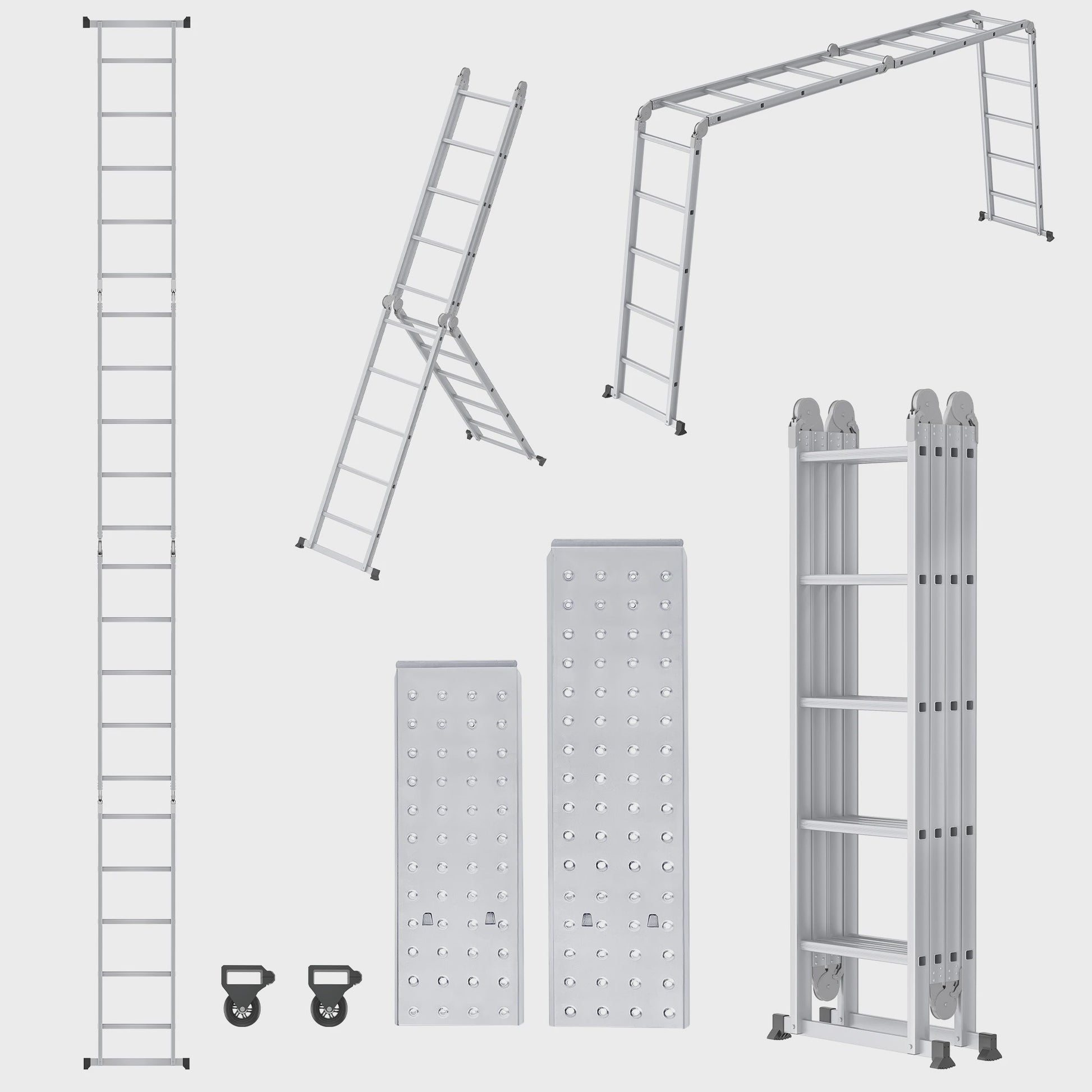 6-in-1 Aluminium Multifunctionele Ladder met Platform - Verstelbaar & Inklapbaar