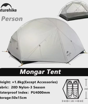 Naturehike Mongar 2-Persoons Tent: Ultralicht, Waterdicht & Duurzaam voor Outdoor Avonturen