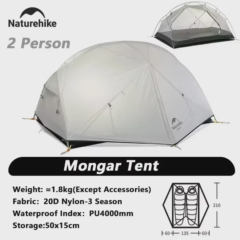 Naturehike Mongar 2-Persoons Tent: Ultralicht, Waterdicht & Duurzaam voor Outdoor Avonturen