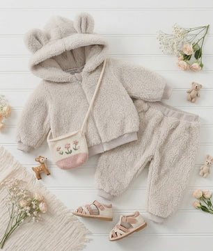 Schattige Babykleding Set: Warm Winterpak met Rits en Lange Broek - Zacht & Comfortabel
