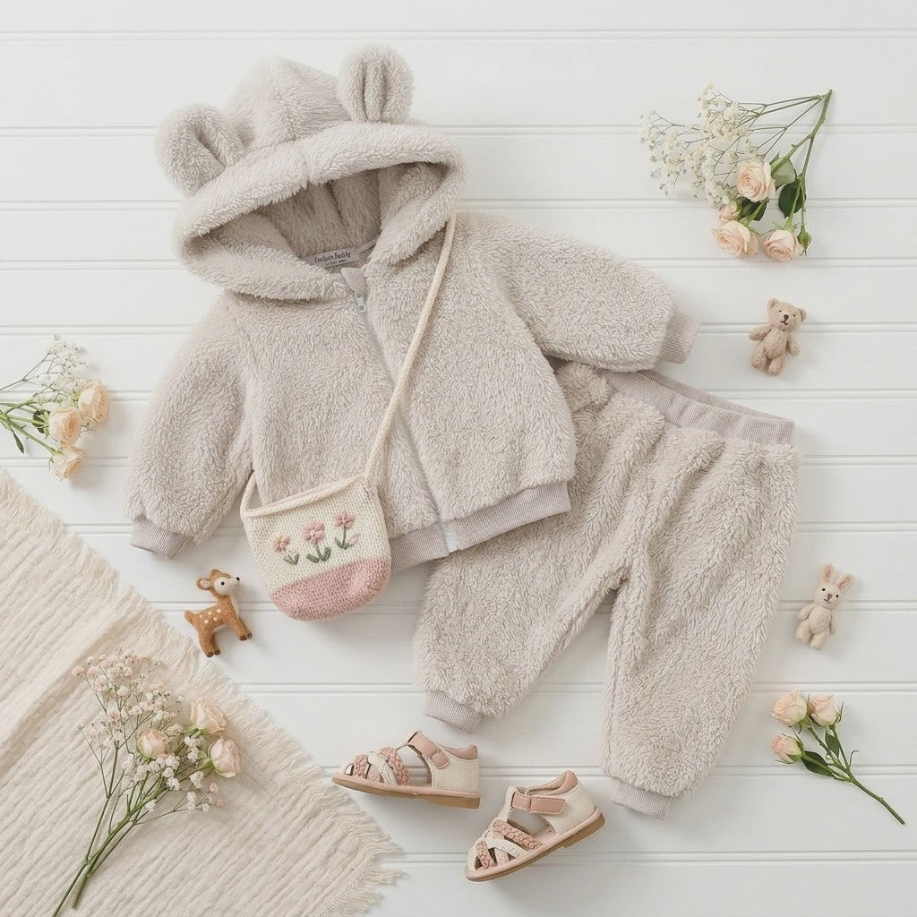 Schattige Babykleding Set: Warm Winterpak met Rits en Lange Broek - Zacht & Comfortabel