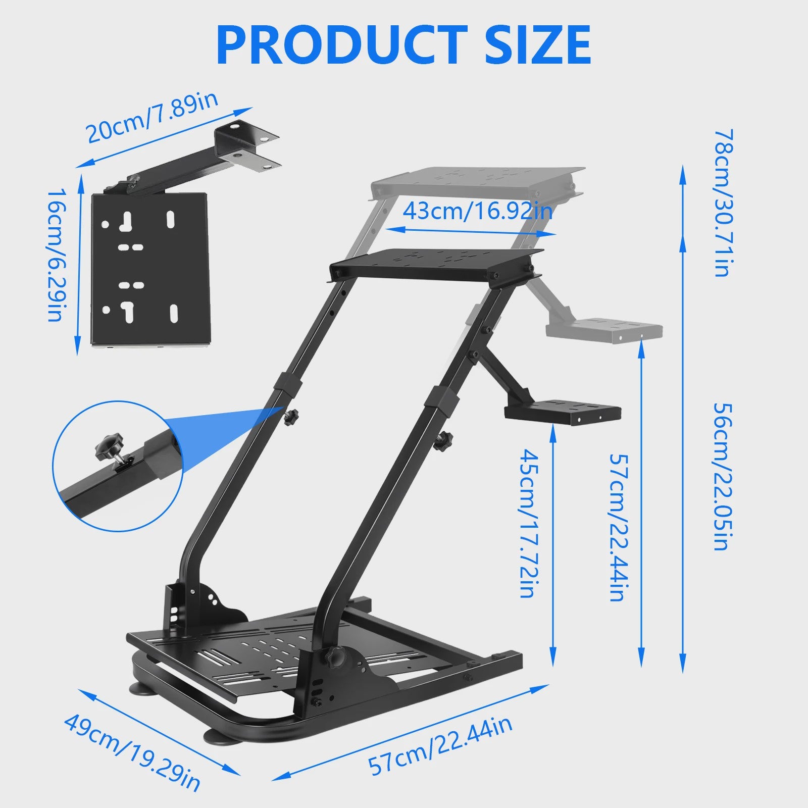 Opvouwbare Racing Wheel Stand van Carbon Staal met Shifter Mount - Compatibel met Logitech & Thrustmaster