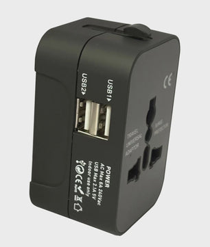 Universele Reisadapter met 2 USB & USB-C Poorten - Wereldwijd Bruikbaar