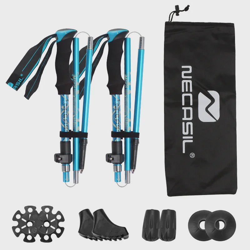 Set van 2 Ultralichte Opvouwbare Trekkingstokken - Telescopisch, Verstelbaar voor Wandelen, Outdoor & Camping
