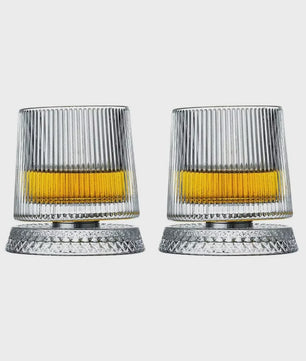 Set van 2 Draaibare Whiskey Glazen met Glazen Voet - Kristal Rum Cocktail Glazen
