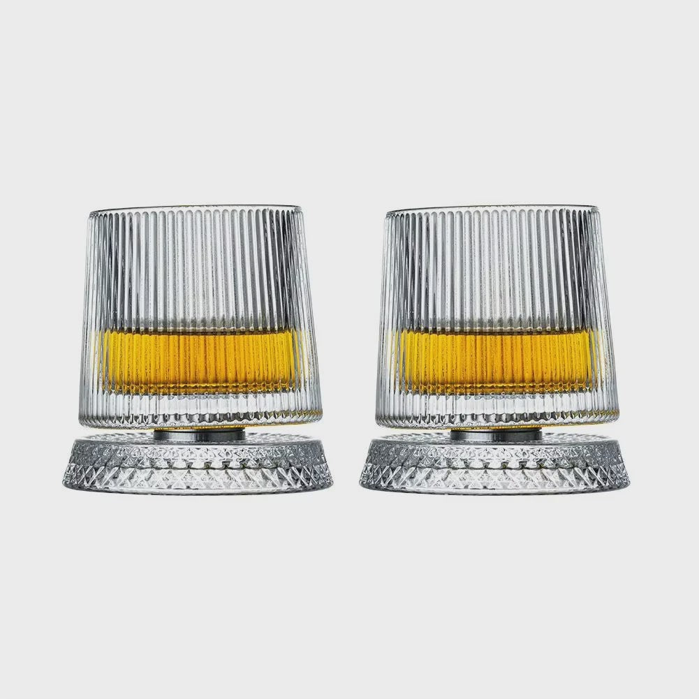 Set van 2 Draaibare Whiskey Glazen met Glazen Voet - Kristal Rum Cocktail Glazen