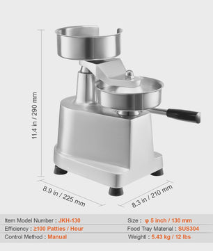 Professionele Burger Patty Maker - 100mm Roestvrij Staal Hamburger Pers Machine