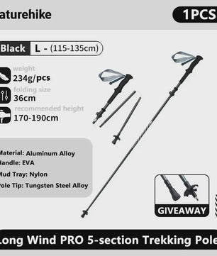 Naturehike Ultralichte Carbon Fiber Trekkingstokken - Opvouwbaar & Snel Sluitend