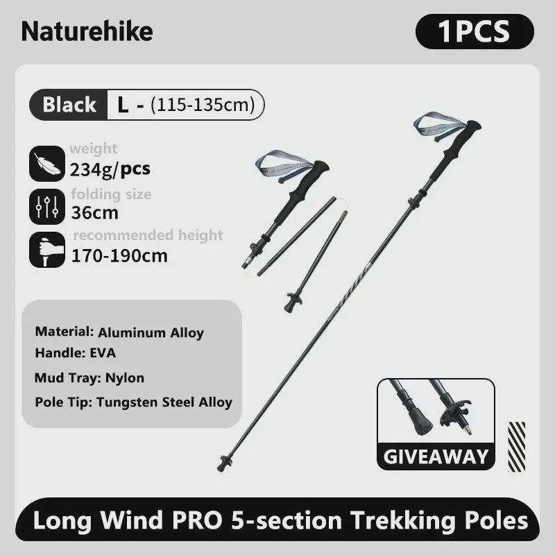 Naturehike Ultralichte Carbon Fiber Trekkingstokken - Opvouwbaar & Snel Sluitend