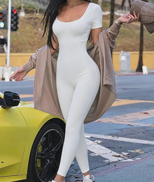 Dames Jumpsuit met Korte Mouwen - Bodycon Stijl voor Sport, Fitness & Casual Wear