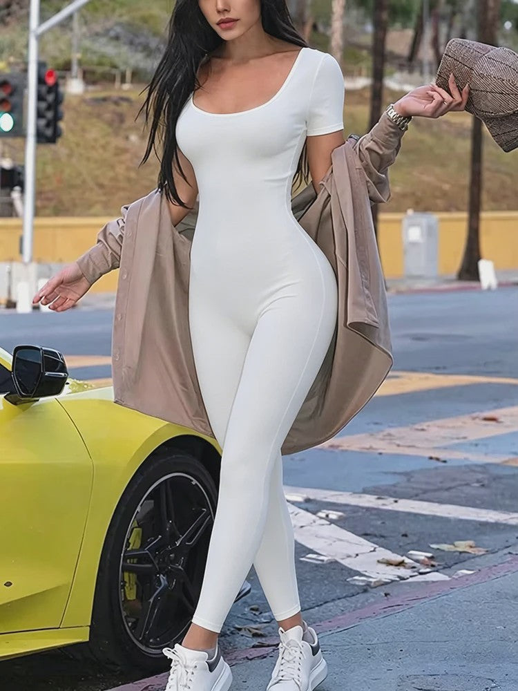 Dames Jumpsuit met Korte Mouwen - Bodycon Stijl voor Sport, Fitness & Casual Wear