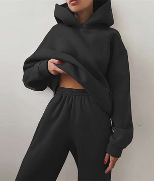 Women's Tracksuit Suit Autumn Fashion Warm Hoodie Sweatshirts Two Pieces Oversized Solid Casual Hoody Pullovers Long Pant Sets