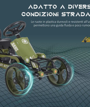 Traptrekker Go Kart Groen - Verstelbare Stoel & Handrem - Leeftijd 3-6 Jaar