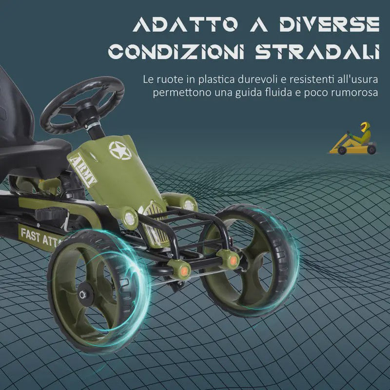 Traptrekker Go Kart Groen - Verstelbare Stoel & Handrem - Leeftijd 3-6 Jaar
