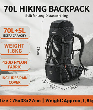 Naturehike 70L Rugzak - Waterdichte Outdoor Backpack voor Wandelen, Kamperen & Klimmen