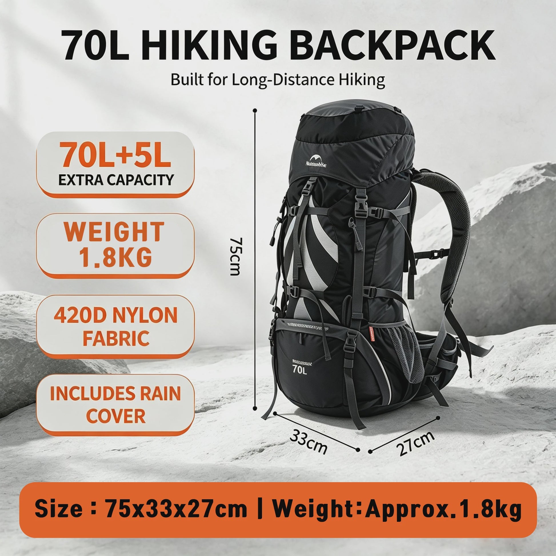 Naturehike 70L Rugzak - Waterdichte Outdoor Backpack voor Wandelen, Kamperen & Klimmen