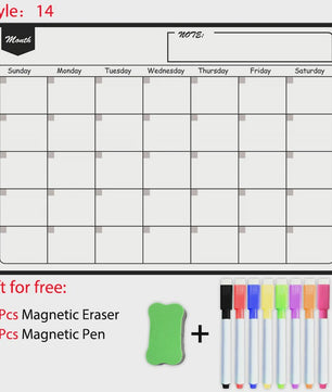 Magnetisch Whiteboard Kalender A3: Maandelijkse & Wekelijkse Planner, Krasvrij & Uitwisbaar voor Koelkast