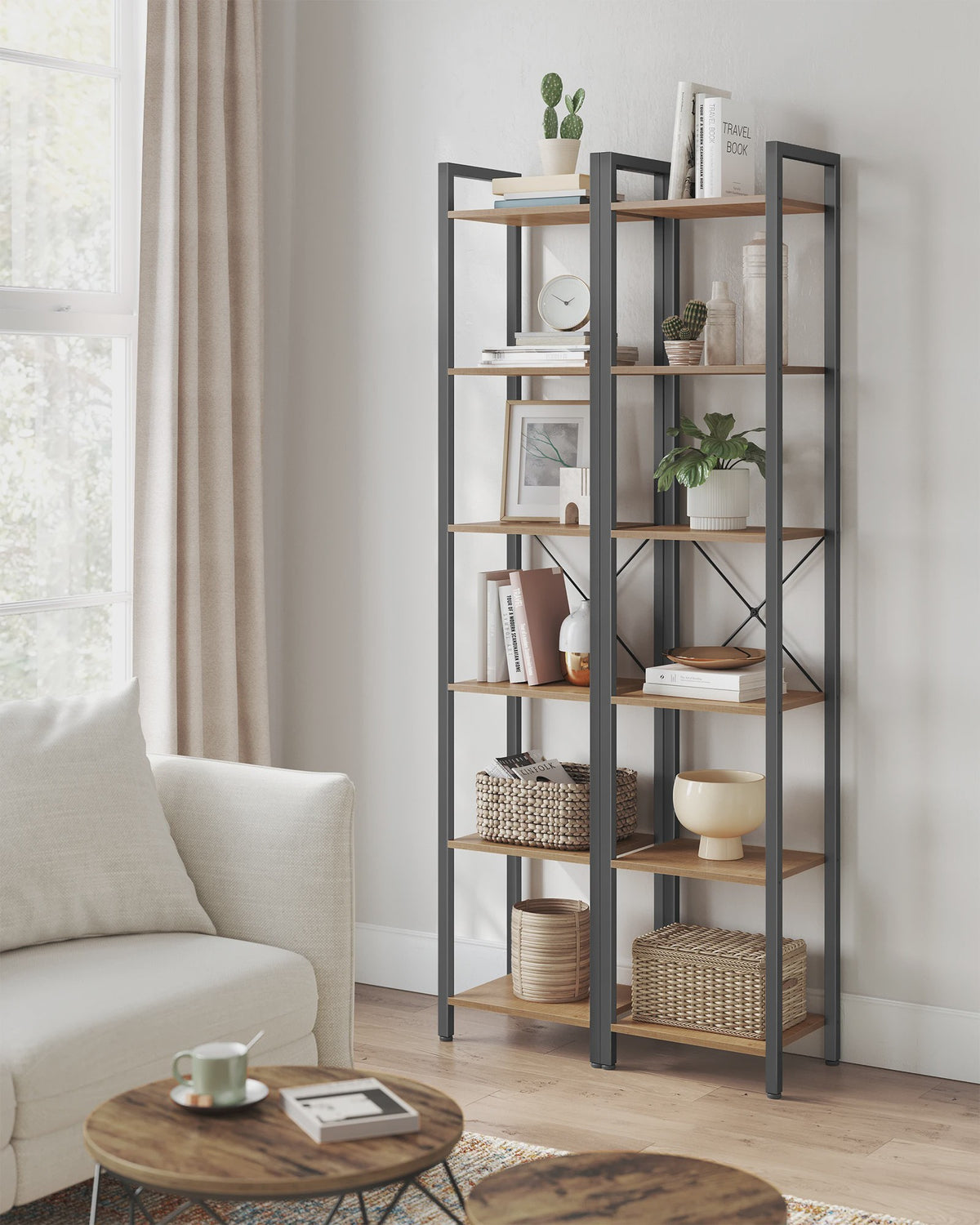 Schoenenrek met 10 vakken, smal en hoog, stalen frame, industrieel design